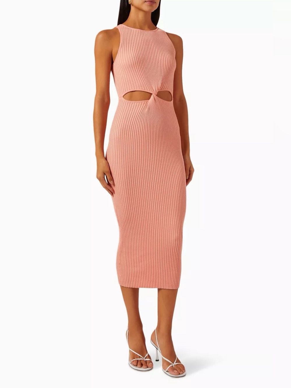 MINKPINK Vilma Ribbed Cutout Midi Dress - Light Salmon